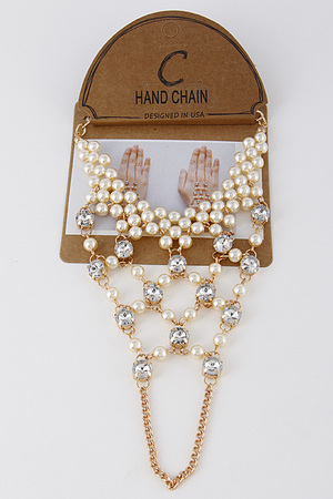 Faux Pearl Hand Chain With Rhinestones 6FCB9